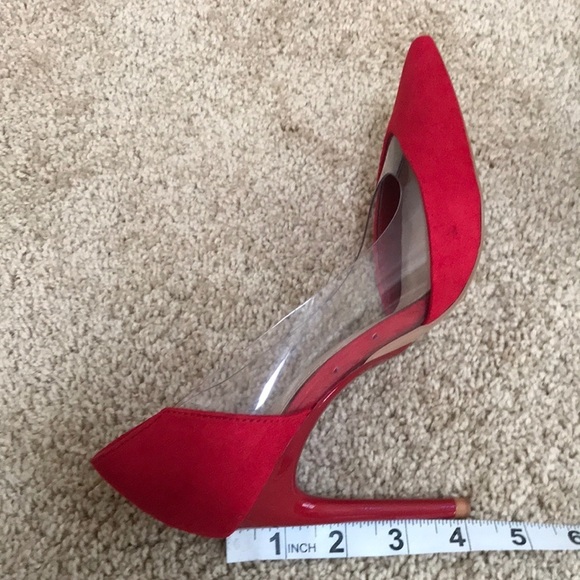 ZARA Size 36 red with vinyl pointed toe heels - Picture 5 of 8